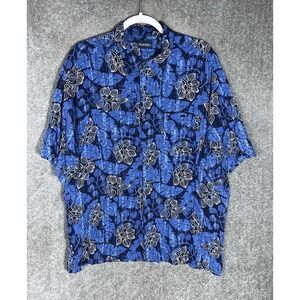 Vintage‎ Puritan Hawaiian Shirt Mens Size XL Blue White Leaf Rayon Button Up